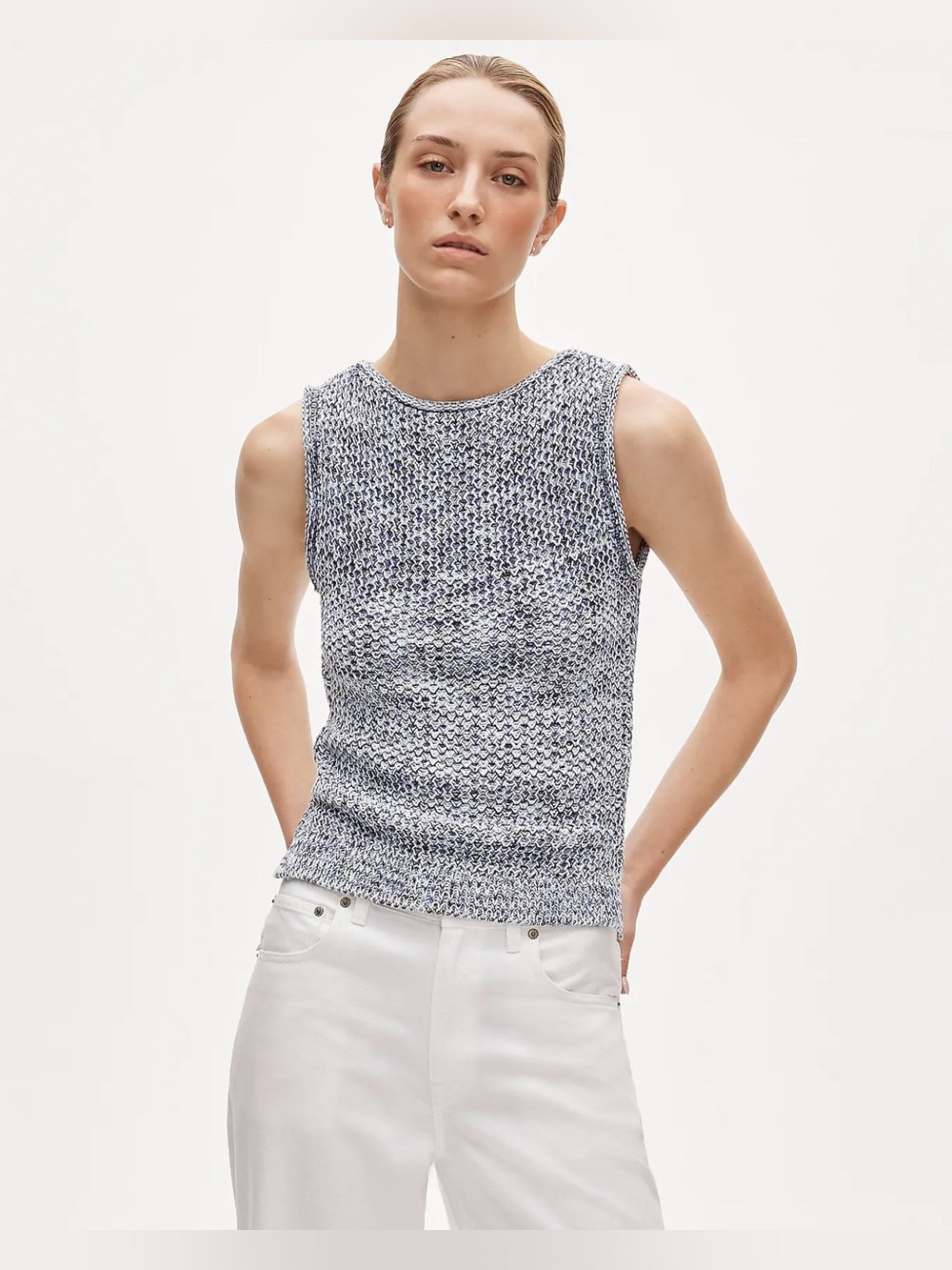 J.Crew Space-dyed knit sweater-tank in blue white multi